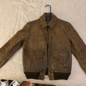 Ralph Lauren Distressed Brown Leather Bomber Jacket